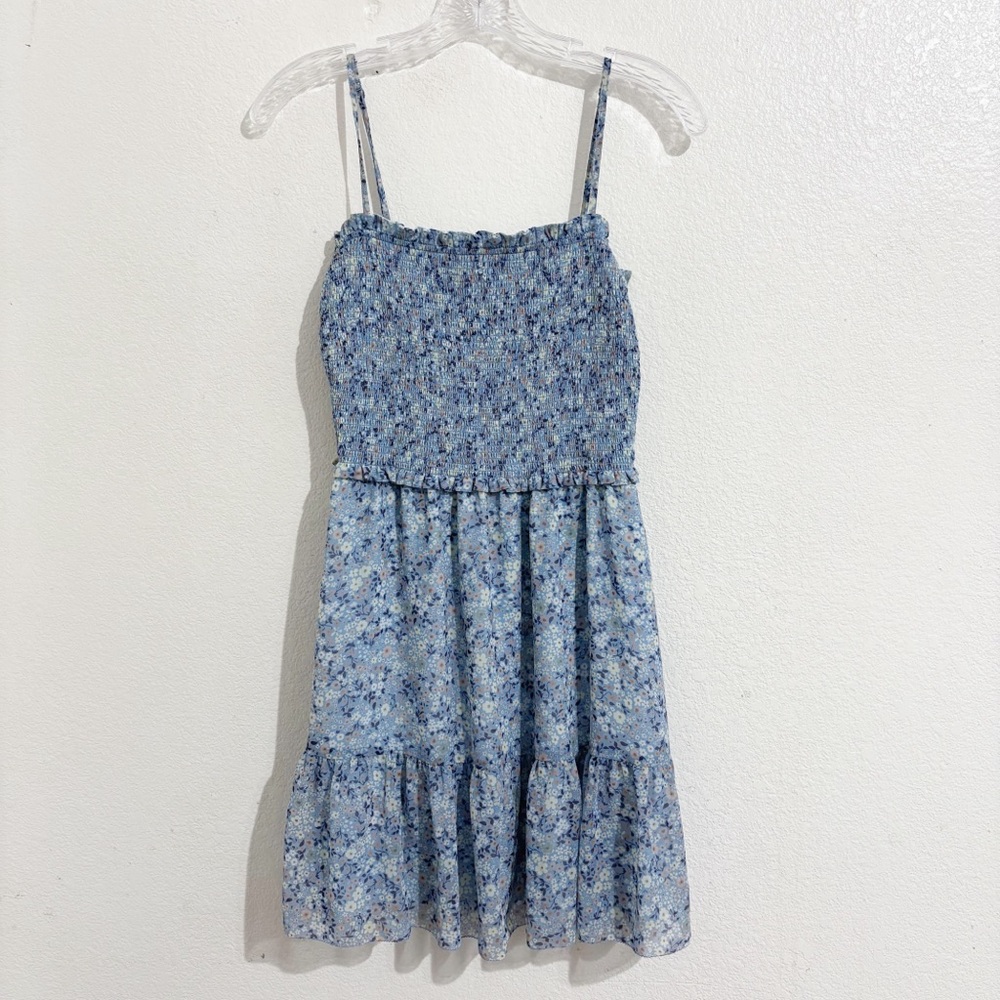 Aritzia Wilfred Tempest Smocked‎ Sleeveless Mini Dress in Blue Floral